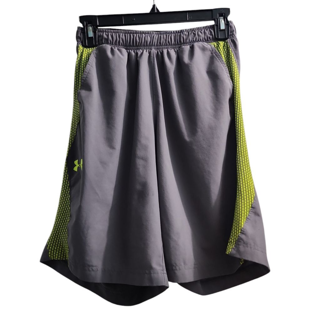 Under‎ Armour Kids Athletic Shorts Gray Neon Yellow Loose Fit Sportswear